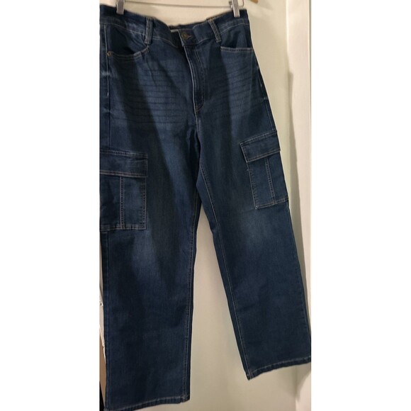 Sofia Jeans Womens Relaxed Straight High Rise Cargo Jeans Dark Wash Size 14 - Picture 3 of 10